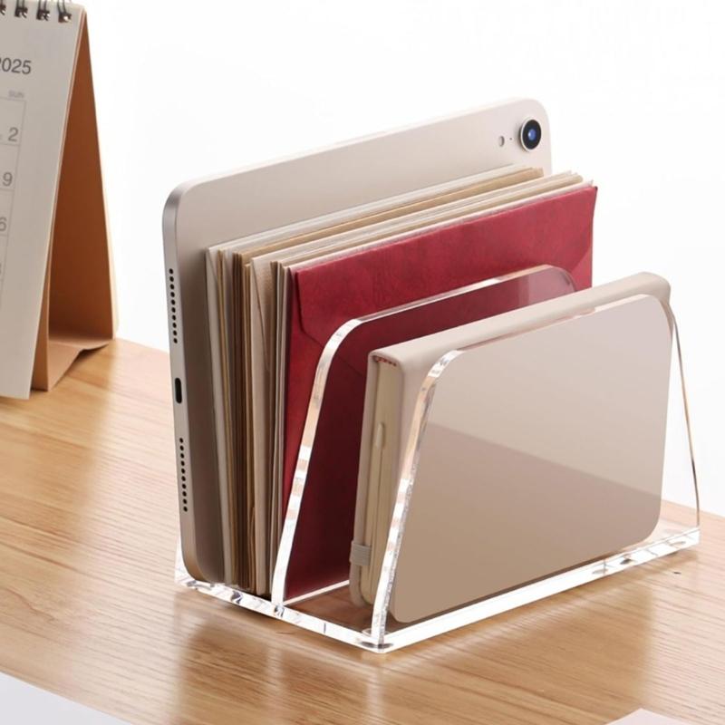 Transparency 2 Tiers Desktop File Holder With Multifunctional Paper Storage Compartments Office Supplies Rack