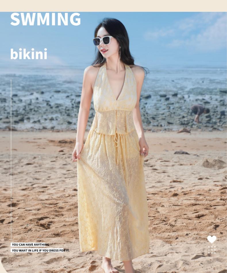Dopamine Stunning Women's Three-Piece Plus Size Bikini Set with Long Skirt for Beach Vacation