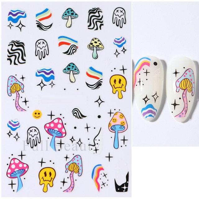 Water Nail Decal Sticker Flower Leaf Tree Green Simple Autumn Slider for Manicure Nail Art Watermark Tips