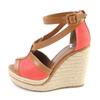 Great HERMES Sandals Leather Ankle Strap Wedge Sole Orange Leather Women 38 Used