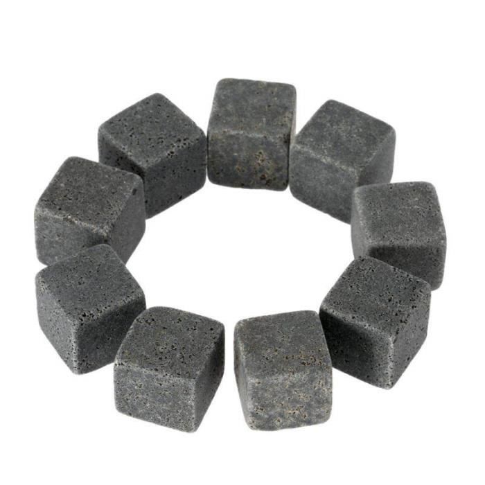 GL12608-Lot de 9 pièces de pierre à Whisky en granit. Cubes de rochers de Glacier. Refroidisseur en vrac naturel pour ustensiles d