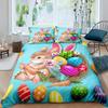 Happy Easter Rabbit Duvet Cover Set King/Queen Size,Brightly Painted Chicken Eggs with Floral Print Quilt Cover for Kids Teens