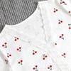 European & American Style Women's Cherry Print V-Neck Lace Pajama Set - Short Sleeve T-Shirt and Slim Fit Shorts for Home Wear