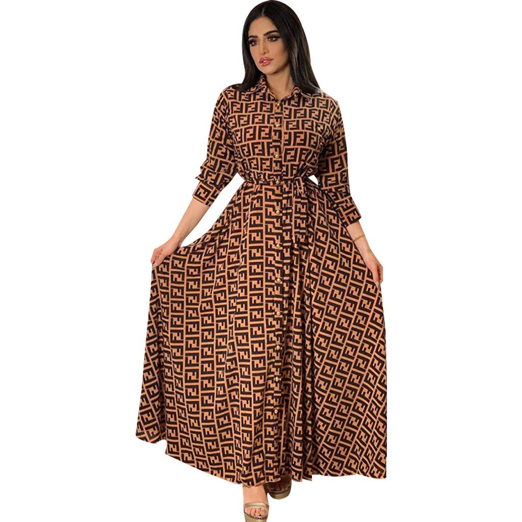 Women's Spring Long Sleeve Dress Printed Muslim Clothing Dress