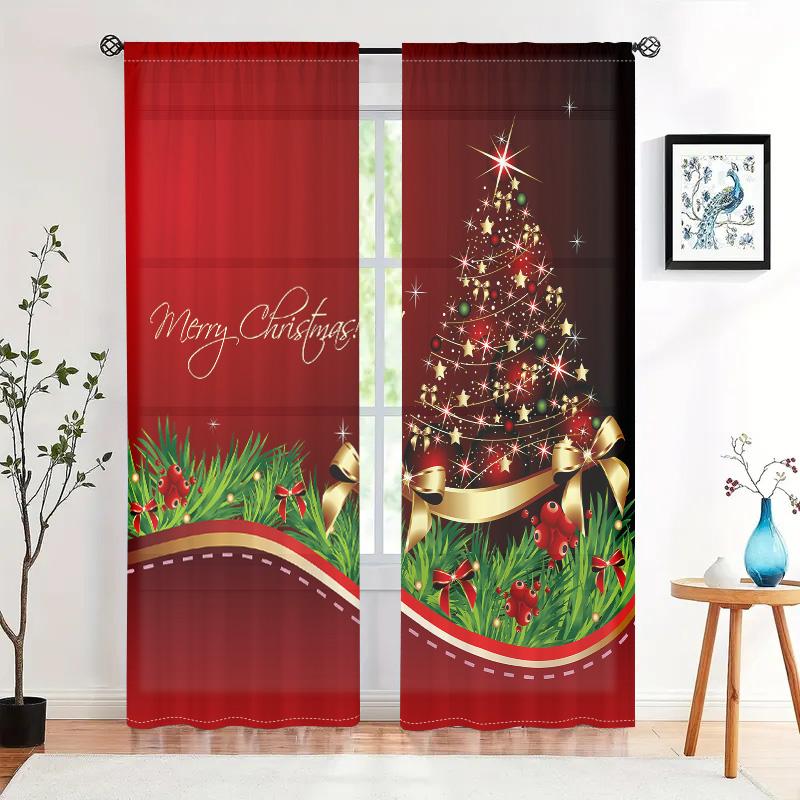 2 Pieces, Shiny Christmas Tree Curtains -30% Blackout - Suitable for Living Room, Bedroom, Kitchen, Home Decoration