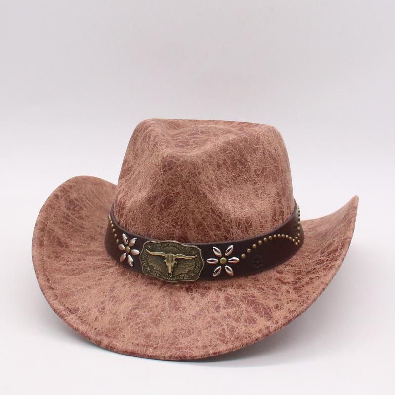 New Flower Tauren Men Ladies Curled Western Cowboy Hat Crack Peach Heart Top Hat