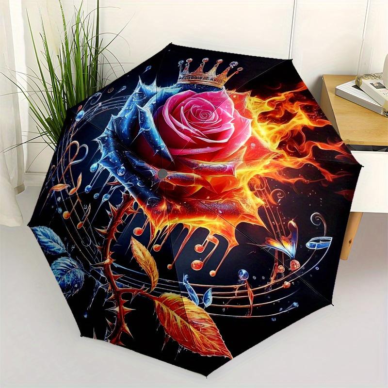 

1pc Flaming Rose with Crown and Music Notes Umbrella with Plastic Handle,Suitable for All Seasons Home Travel Outdoor UmbrellaB1831