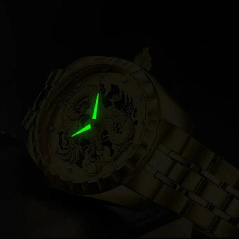 WLISTH Módní zlaté hodinky s drakem Pánské Luxusní Nerezová ocel Business Casual Křemenné Náramkové hodinky Datum Pánské Náramkové hodinky