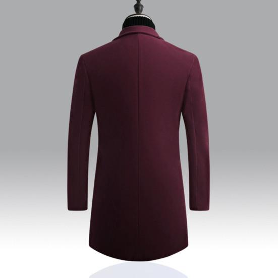 Men Fall Winter Trench Coat Thick Long Sleeve Turn-down Collar Slim Fit Windproof Solid Color Single-breasted Mid Length Buttons Men Formal Jacket