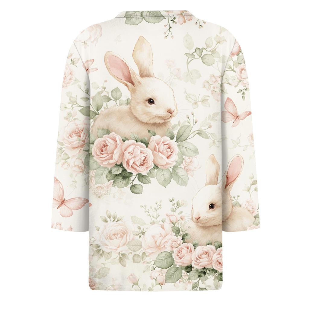 Women's Fashion Casual Sleeve Easter Elements Print Round Neck Top