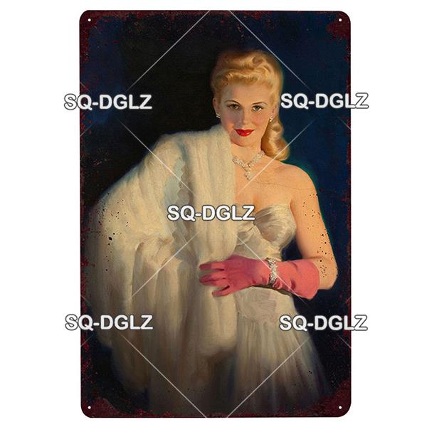 [SQ-DGLZ] Pinup Girl Plakette Metall Vintage Bar Möbel Teller Garagenschild Vintage Deko Man Cave Dekoration Geschenk