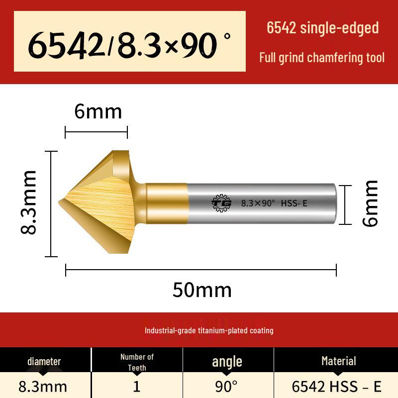 Tiangong 6542 Cobalt-Plated Titanium 90-Degree Single-edged Chamfering Countersink Drill