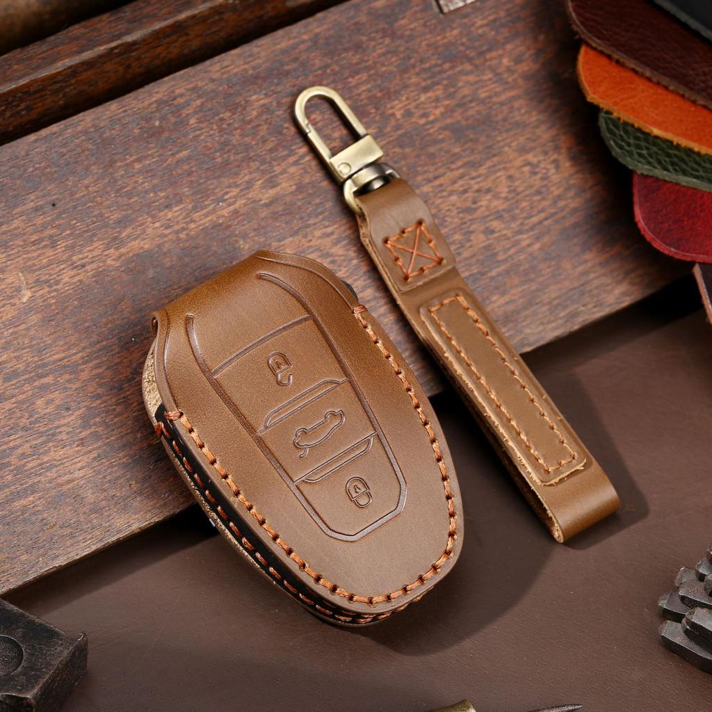 The New Crazy Horse Key Bag Is Suitable for Peugeot Key Case, Dongfeng Citroen Pure Handmade Car Key Bag.