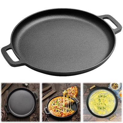 Sartén Redonda de Hierro Fundido de 28 cm para Crepes y Pizza con Doble Asa Sartén para Tortitas y Pizza Utensilios de Cocina para Barbacoa al Aire Libre Sartén