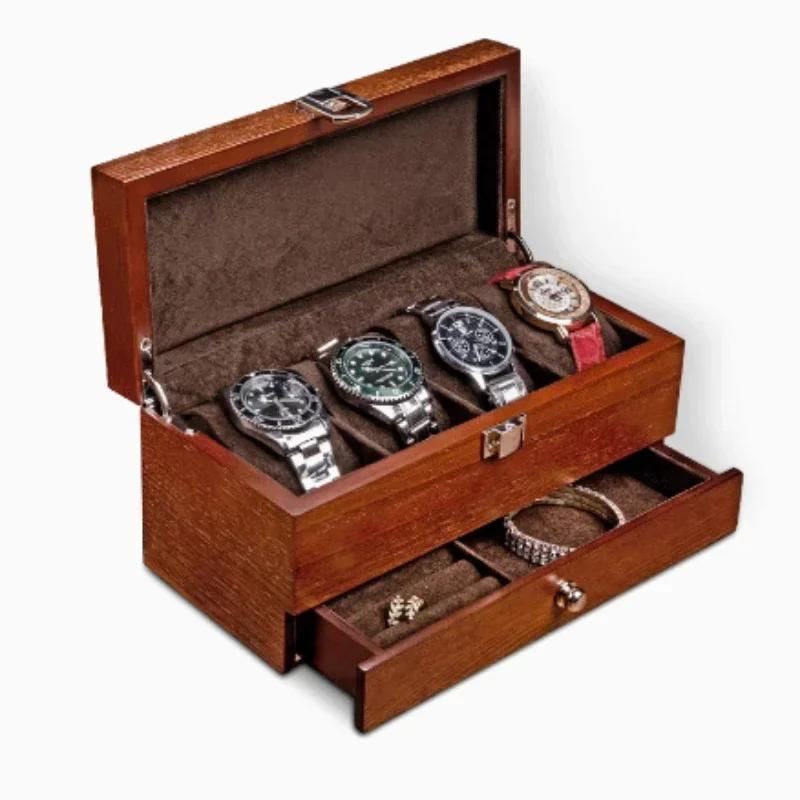 Elegant Wooden Watch Casket Multi-layer Jewelry Storage Double Layer Organizer with Cufflink & Ring Boxes High-Grade Watch
