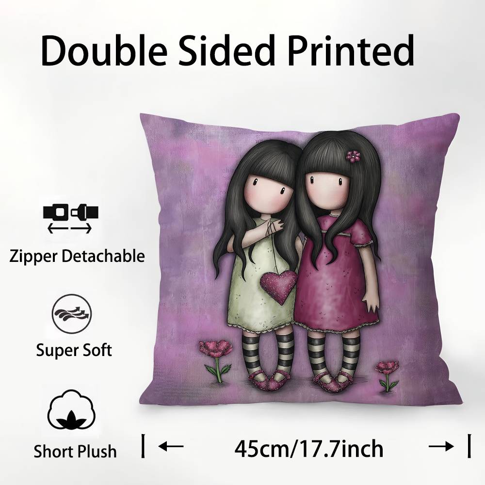 Kawaii Girl Santoro Gorjuss Pillow Case Square Double‑Sided Print Cushion Case For Sofa Home Bedchamber Decor Gift