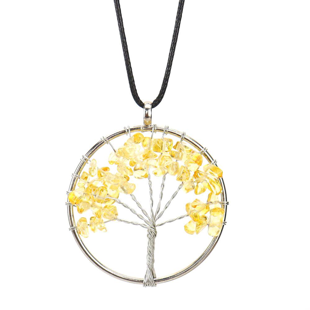 Hand-Wound Natural Gravel Crystal Tree Of Life, Natural Stone Fortune Tree Colorful Necklace N85