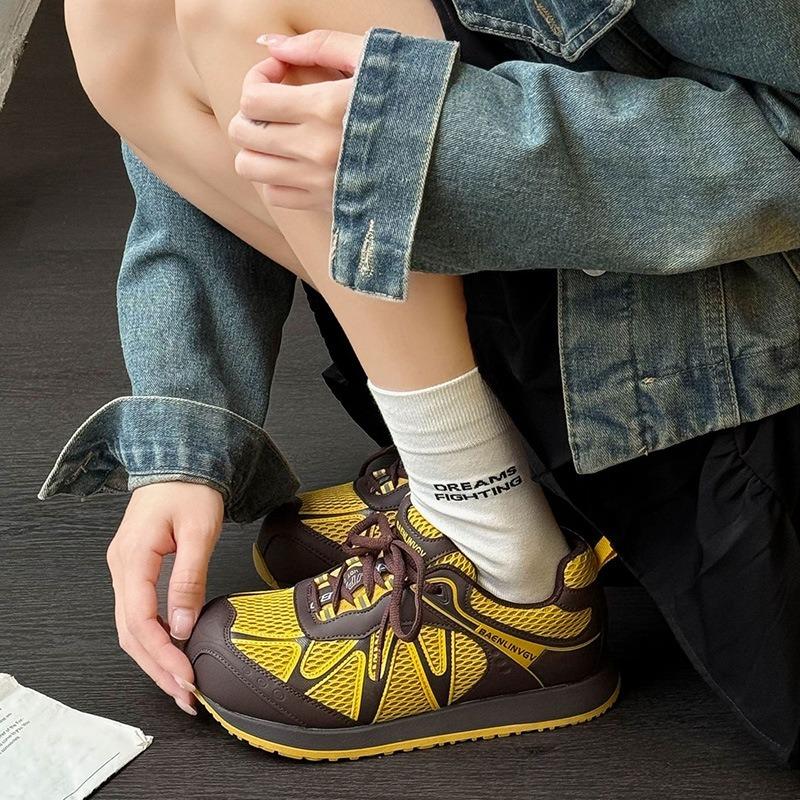 Thick bottom heightening women's autumn new comfortable and versatile leather mesh breathable leisure sports