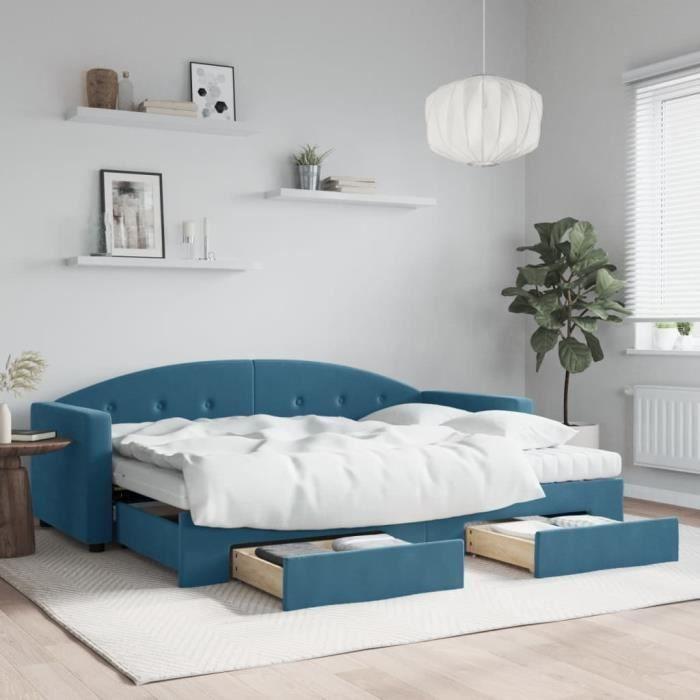 VidaXL Daybed with Trundle and Drawers Blue 80x200 Cm Velvet 3197365