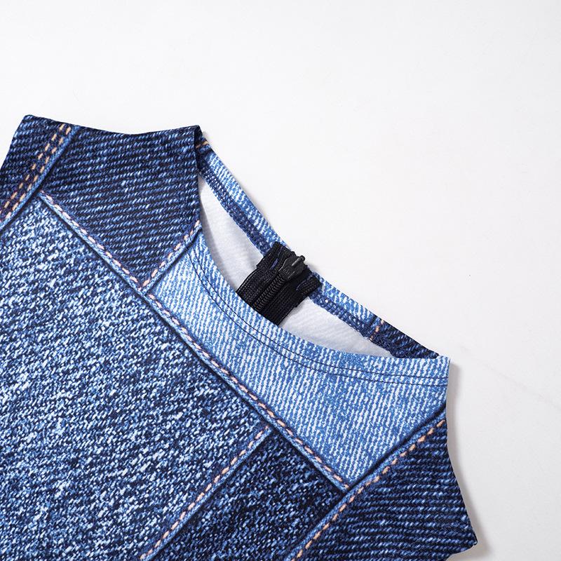 Summer New Women's Imitation Denim Print Sleeveless Bodycon Jumpsuit Tank Top Jumpsuit