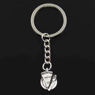 Fashion Slice Of Pie Plate Fork 19x13mm Pendant 30mm Key Ring Chain Silver Color Men Car Gift Souvenirs Keychain