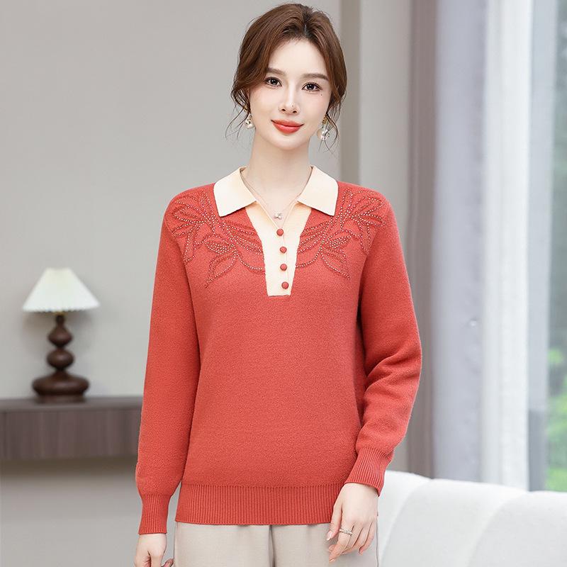 Winter Lapel Knit Sweater - 2024 Fashion for Middle-Aged & Elderly, Fleece-Lined for Autumn/Winter