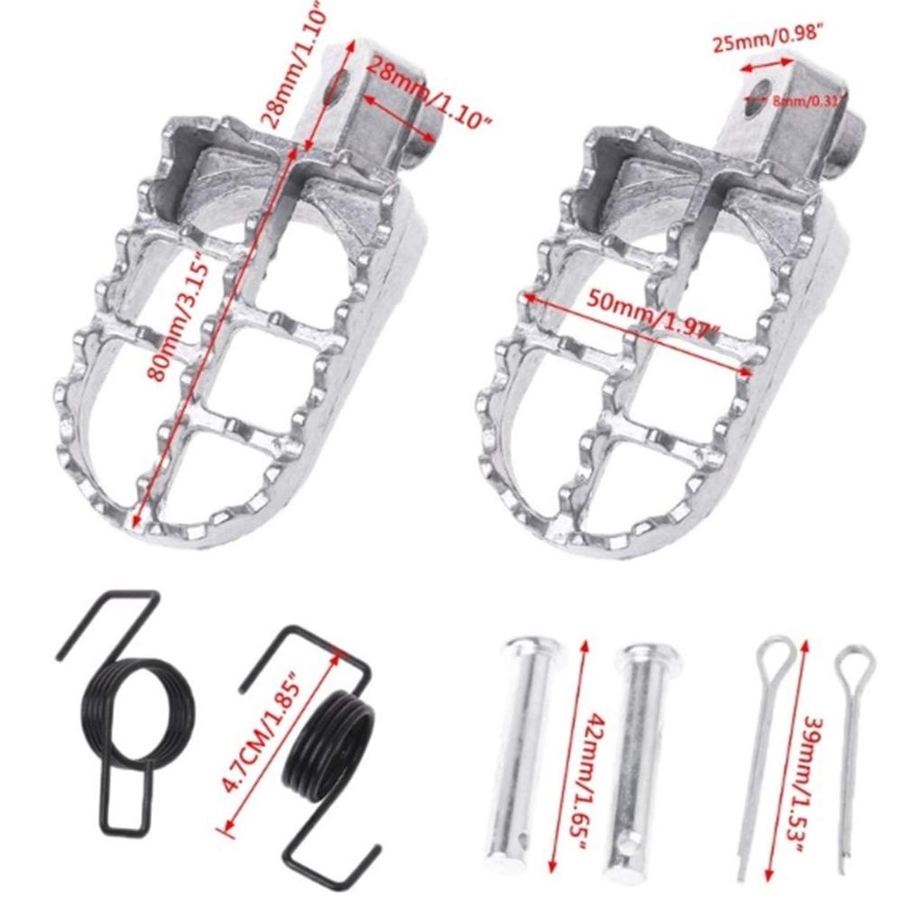 S.fields.inc Motorcycle Wide Foot Pegs Wide Foot Rest Left and Right Set Outside General Purpose (Silver)