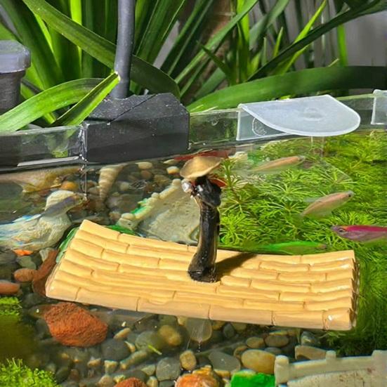 Figurine Épéiste Flottant Décoration d'Aquarium Épéiste Imperméable sur Bambou Décor de Bureau d'Aquarium Statue de Radeau pour