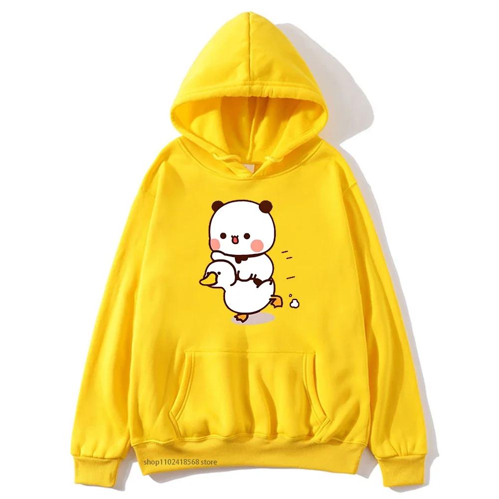 Cute Bubu and Duud Is Riding A White Duck Hoodie Panda and Brownie Bear Clothes Sweatshirts Hooded for Men Women Sudadera