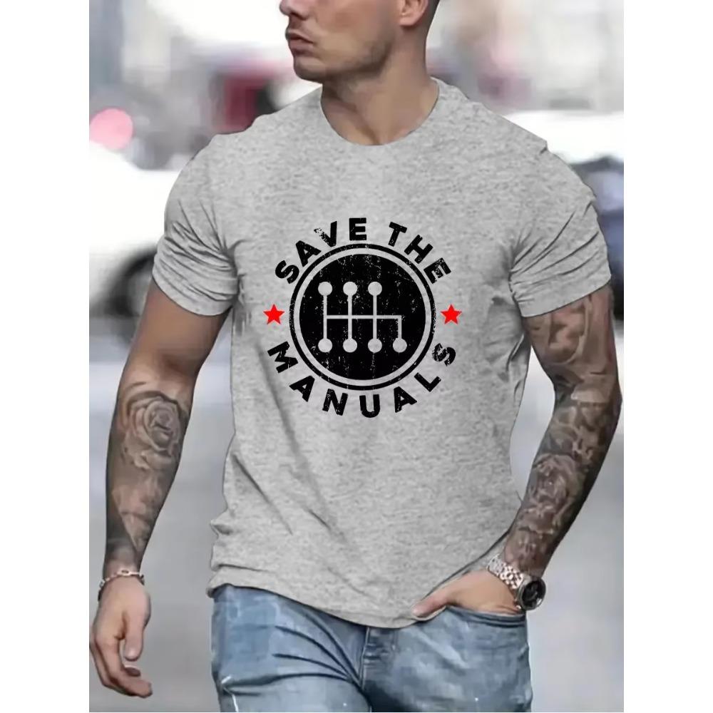 Speichere das Handbuch Print T-Shirt Herren Kreative T-Shirts Lustige Herren Kurzarm Oberteile Rundhals Trendige Straße Herrenbekleidung Oberteile