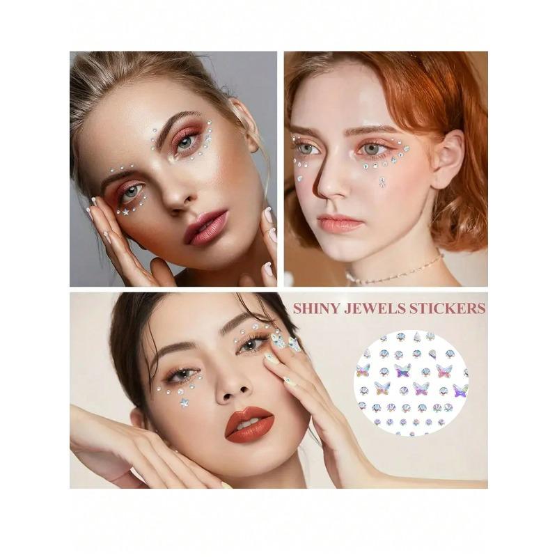 1pcs Self-Adhesive DIY Face Decor Stickers, Glitter Acrylic Rhinestone Stickers With Star, Moon, Butterfly & Flower Patterns,Face Glitter Stickers
