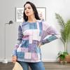 Women Autumn Tops Color Box Print Causal Long Sleeve T-shirt Top Blouse