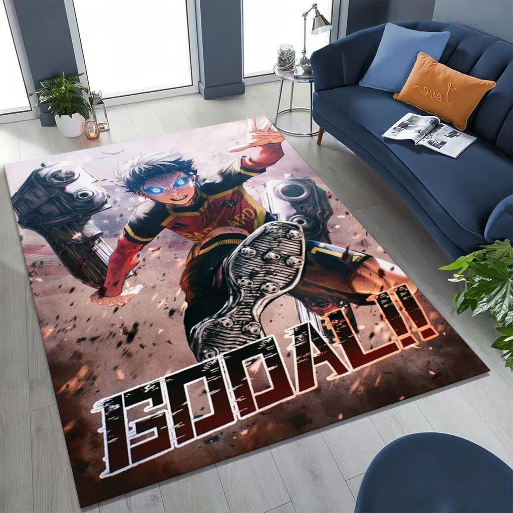 Cartoon BLUE LOCK Fußball Anime Isagi Teppich für Schlafzimmer Wohnzimmer Sofa Zuhause Fußmatte Dekor, Große Kinder Spiel Rutschfeste Bodenmatte