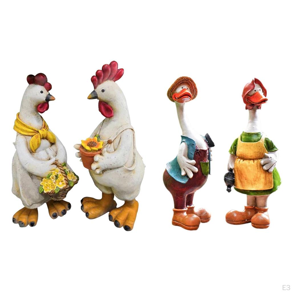 1 Pair Cartoon Resin Couples Duck Chick Figurine Garden Statue Outdoor Lawn , Fairy