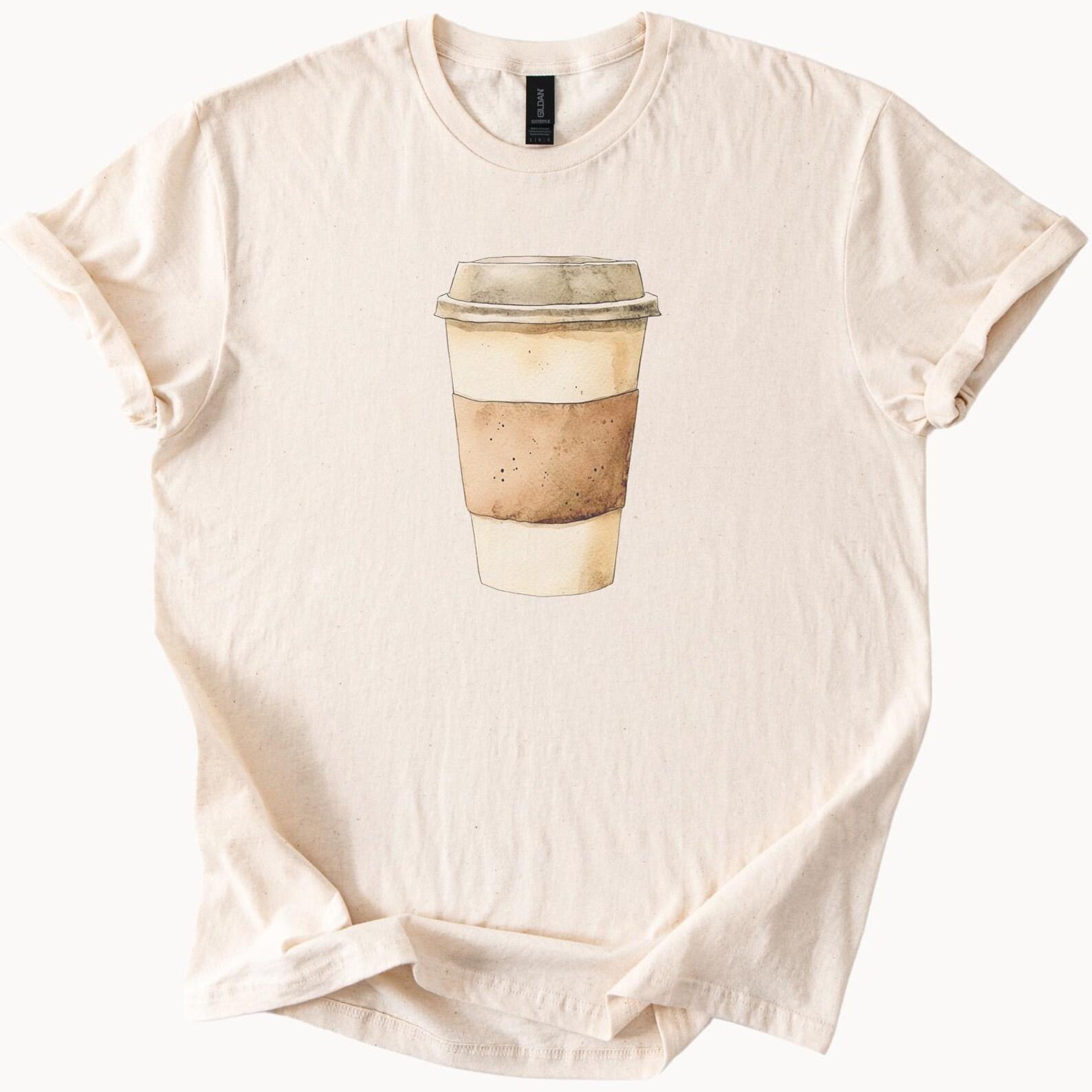 Coffee Cup Graphic T Shirt Watercolor Latte Art Barista Gift Aesthetic Coffee Lover Tee Soft Neutral Caffeine Shirt Hand Drawn Design 110