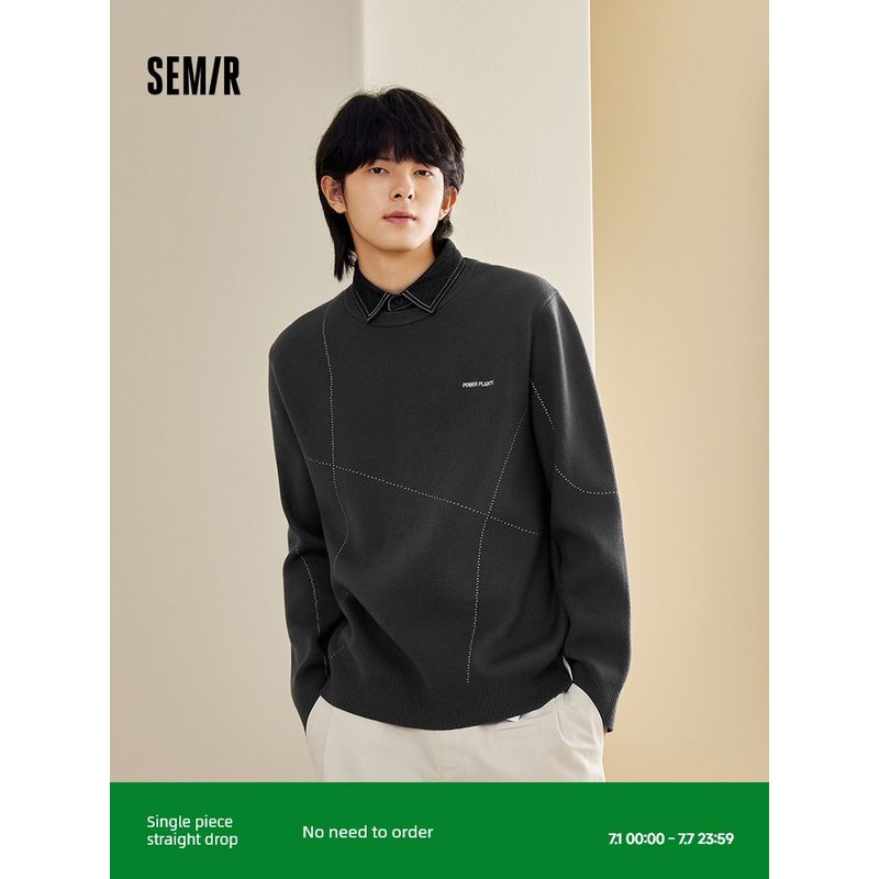 

Senma Sweater Men s Shirt Collar Fake Two-Piece Knitted Sweaters Winter Stylish Brocade Sweater Fashionable Embroider Jacket Tide Gray 00322 165/84A/S