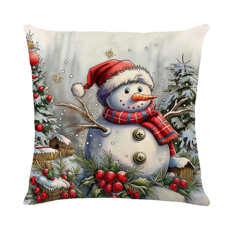 Festival Oil Painting Pillow Cover, Realistic Art Print Removable Cushion Cover, Linen Sofa Bed Decor for Christmas, Home Gift
