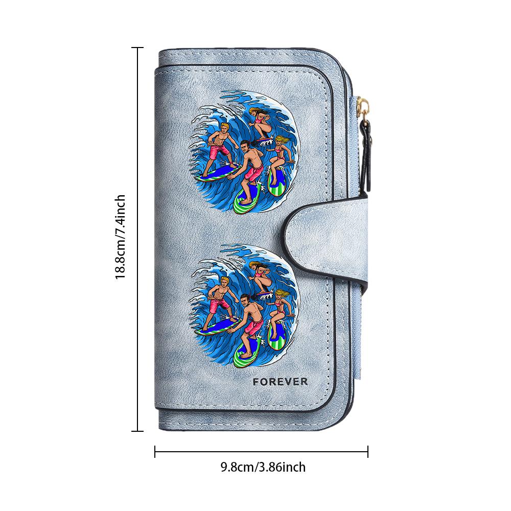 Leisure Surfing Printed Purse Fashion Faux Leather Long Wallet Portable Card Holder for Daily Use