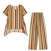 Women's Plus Size Summer Tie-Dye Cotton Linen Suit: Irregular Hem Top & Wide Leg Pants Two-Piece Set
