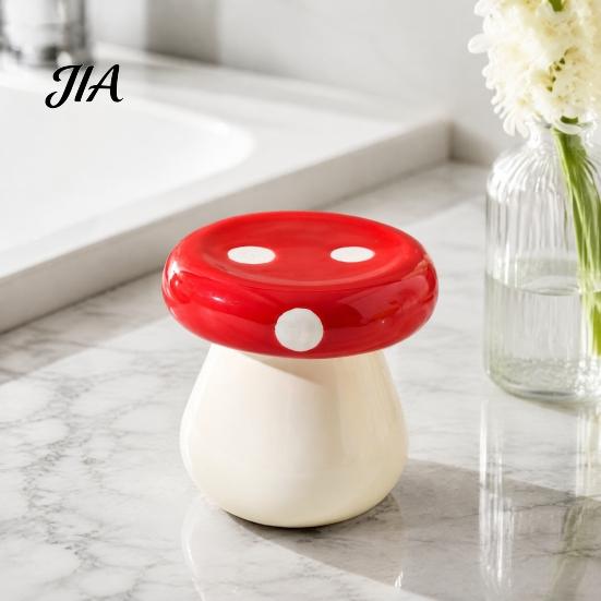 Mushroom Toothpick Box Ceramic Holder, Cotton Swabs Dental Floss Container, Shape Storage for Home and Kitchen Countertop Desktop