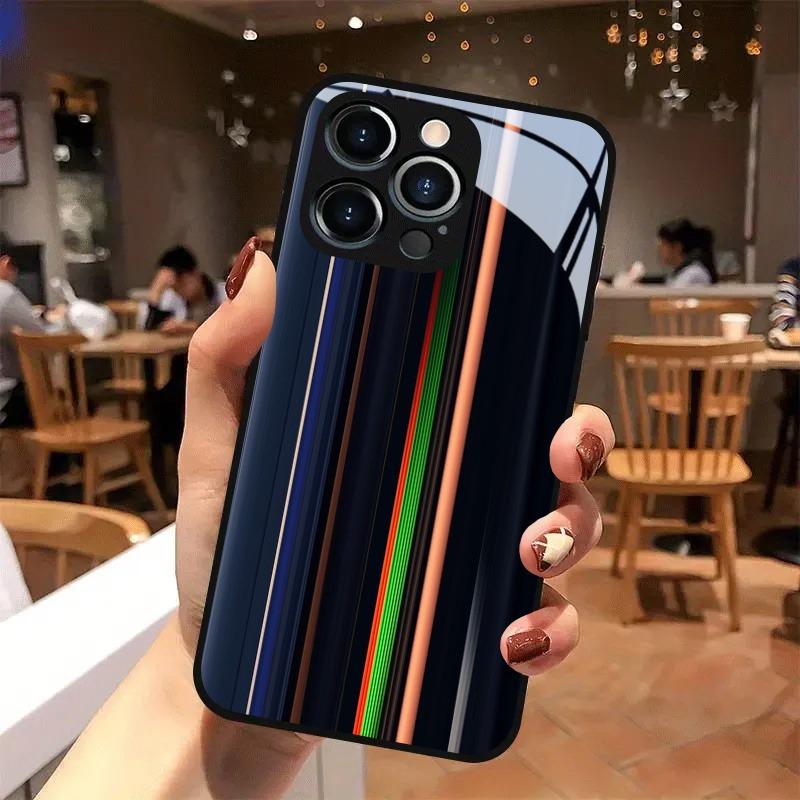 Colorful Vertical Bar Art Tempered Glass Black Phone Case For iPhone 17 Pro Max 11 12 13 14 15 16 Pro 17Air 7 Plus XS X XR Cover