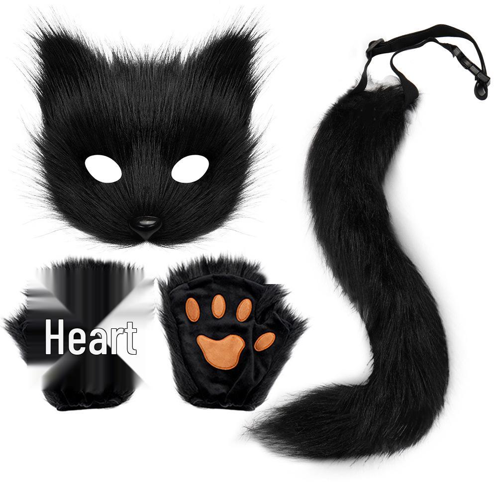 Halloween Fox Costume Set: Mask, Gloves & Plush Tail Cosplay Accessories