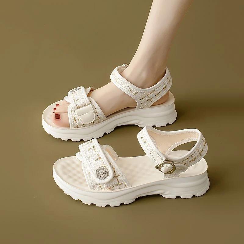Platform Women's Sandals Korea Casual Ladies Shoes 2024 Trending Luxury Sandal Original High Quality Footwear Comfort Or On Sale
