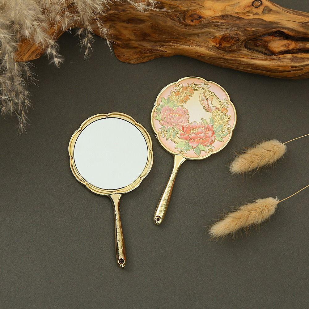 Vintage Flower Handheld Mirror Peony Vanity Mirror Beauty Pocket Make-up Mirror  Gift