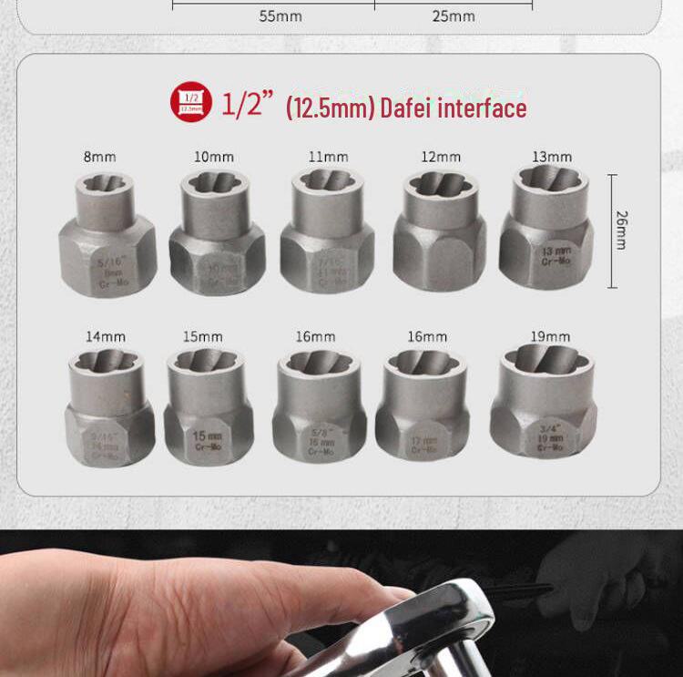 10-teiliges Mutternausdreher-Set mit 1/2"-Vierkantantrieb und Gleitmuttern-Entfernungswerkzeug für Druckluftschrauber und Elektroschrauber