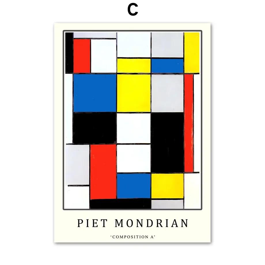 Piet Mondrian Exhibition Poster Modern Abstract Geometric Wall  Prints Canvas  Nordic Pictures For Living Room Decor