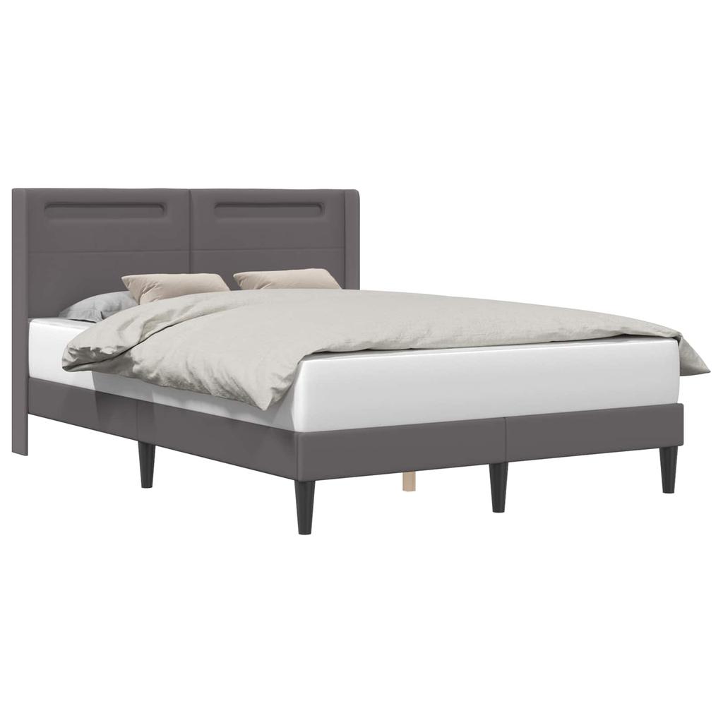 Bed Frame with LED Light Strips Gray 140 x 190 cm Faux Leather