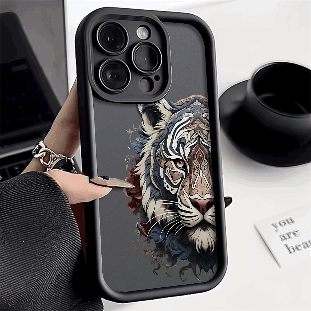 Intricate Tiger Head with Roses Phone Case For iPhone 17 Pro Max 16E 15 Pro 14 13 12 11 Mini AIR XS XR XS 8Plus Flexible Anti Sc