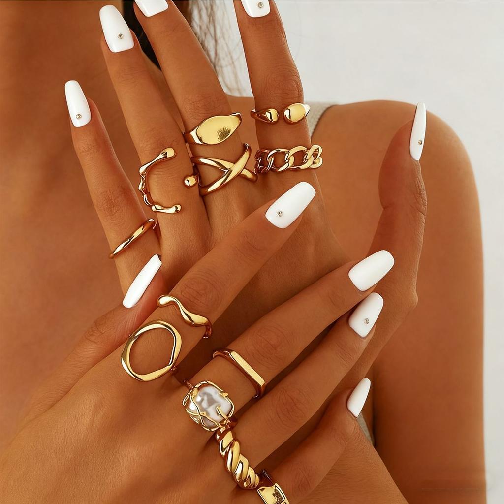 12pcs/set Vintage Gold Color Irregular Geometric Open Rings For Women Exaggerated Metal Thick Chunky Finger Ring Party Jewelry