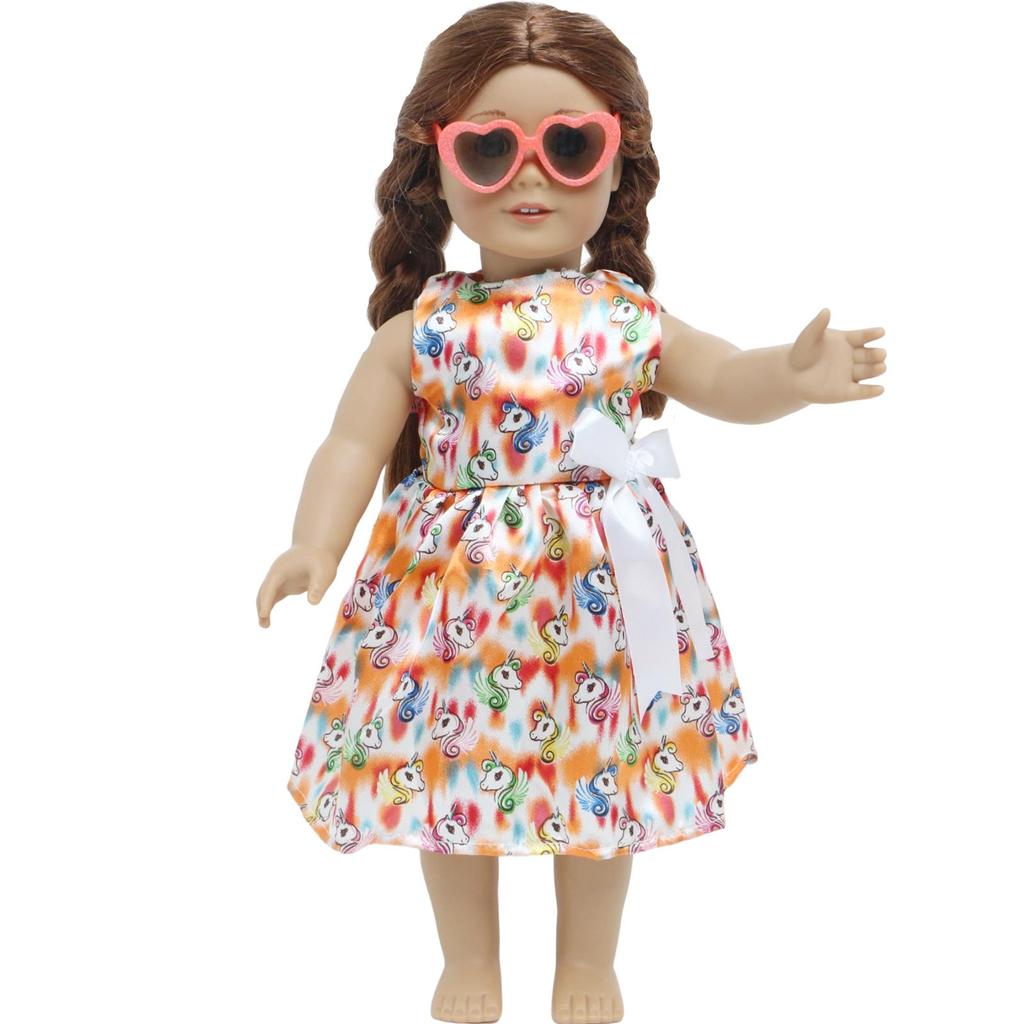 Rochie pentru păpuși de 18 inch, haine cu ochelari, set de joacă pentru casă de păpuși, accesorii, ținută pentru păpuși de 45 cm, jucărie, cadou de aniversare(FĂRĂ PĂPUȘI)